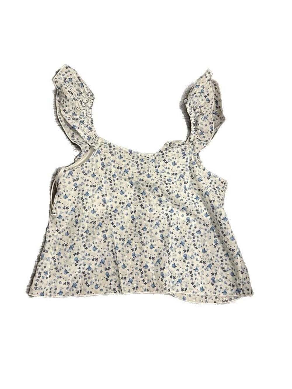 Kirious Los Angeles Blue Floral Ruffle Strap Tie-Front Peplum Top - Picture 2 of 4